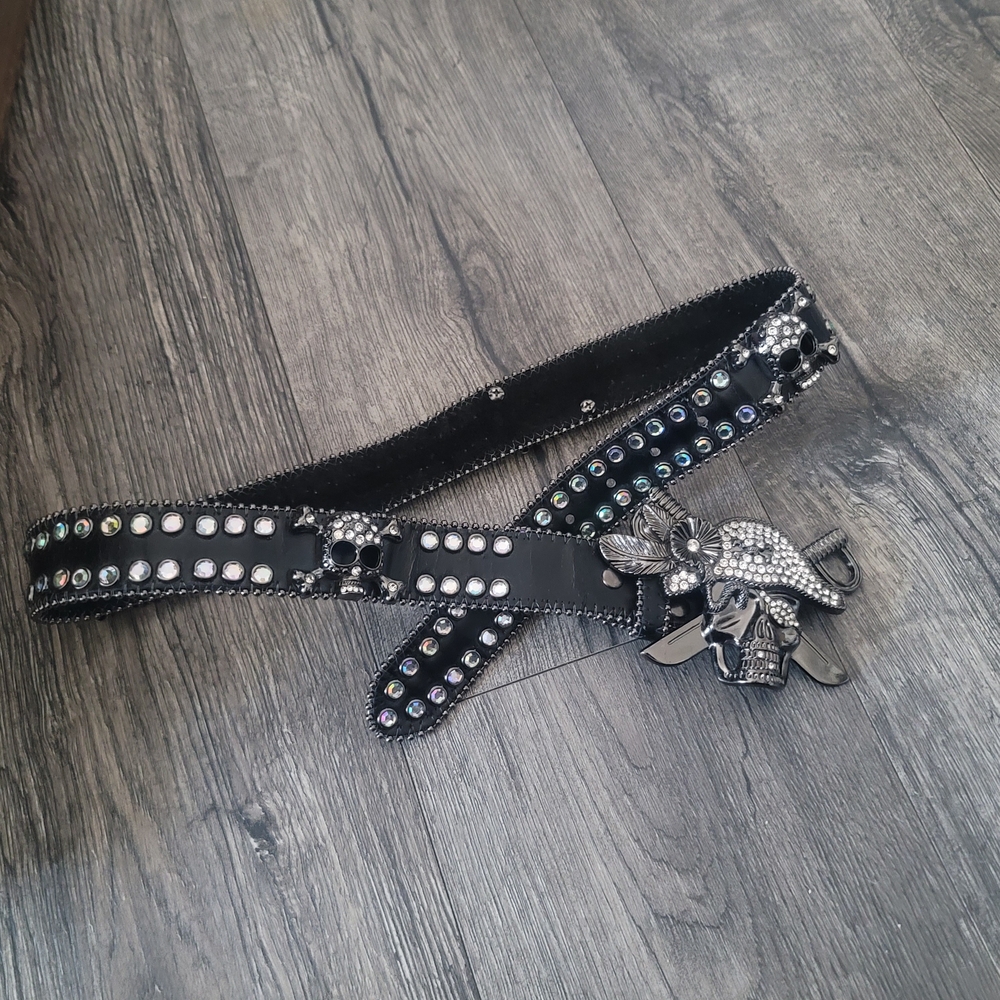 Silver and Black Studded Leather Belt